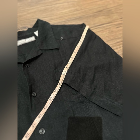 Monte Carlo linen blend black short-sleeved button up shirt with details - Picture 15 of 15